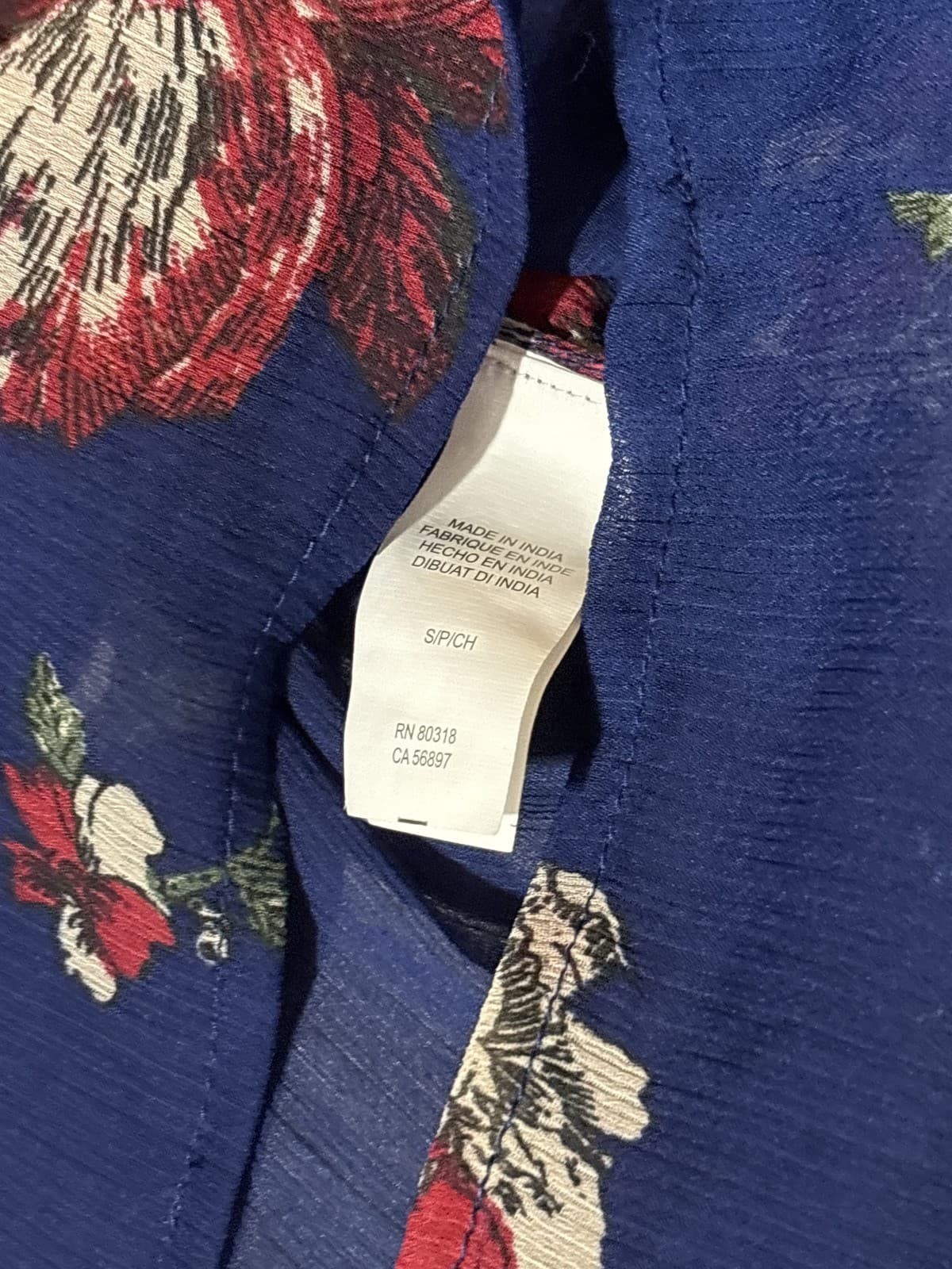 Lucky Brand Womens S Blue Floral Peasant Blouse Tassel V-Neck Top - Thumbnail 3