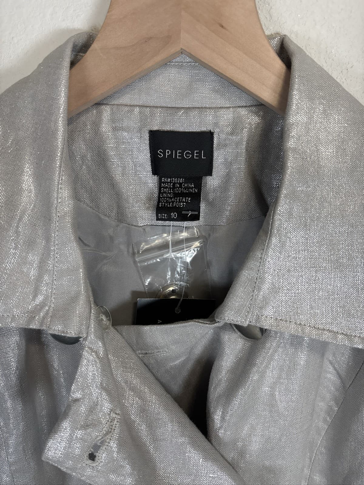 Spiegel Metallic Silver Double Breasted Blazer Jacket Women's Size 10 - Thumbnail 2