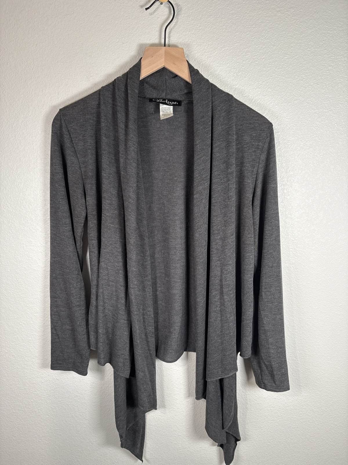 Belush Womens Gray Draped Cardigan Sweater Long Sleeve