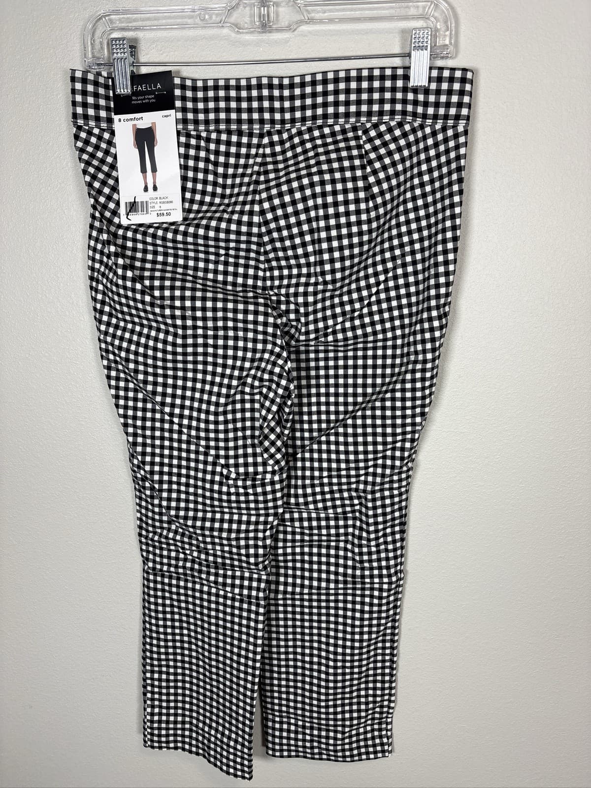 Rafaella Women Black White Gingham Check Comfort Stretch Capri Pants 8 - Thumbnail 3