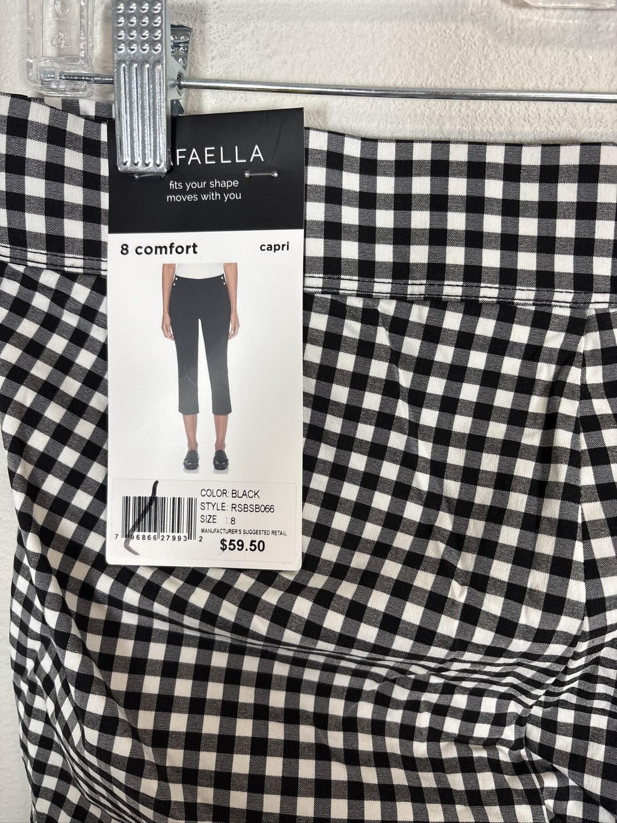 Rafaella Women Black White Gingham Check Comfort Stretch Capri Pants 8 - Thumbnail 2