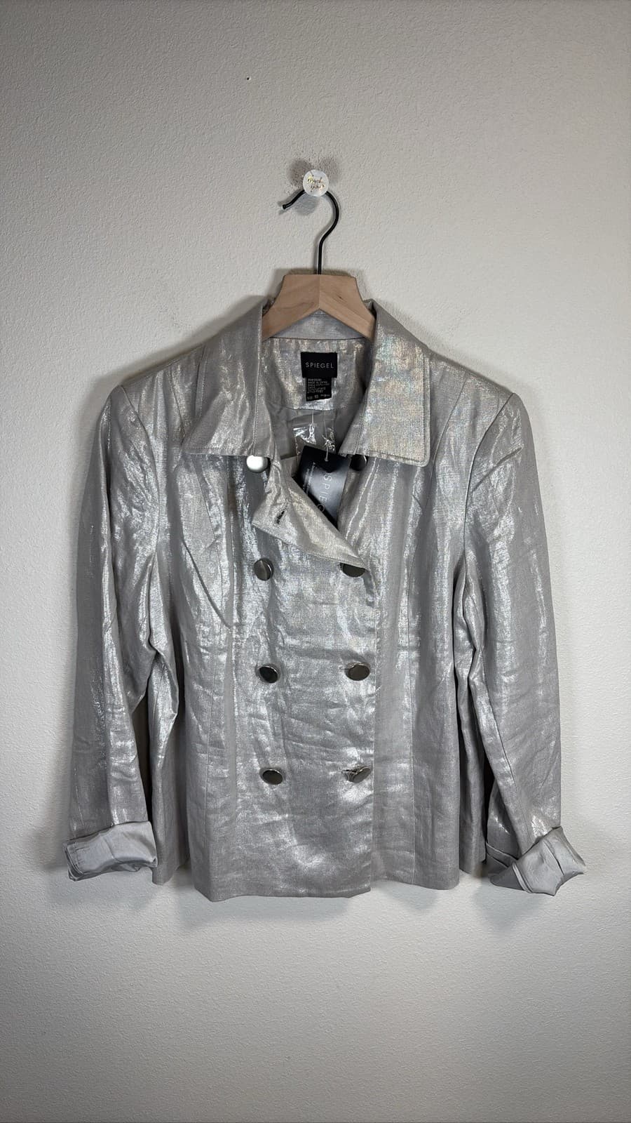 Spiegel Metallic Silver Double Breasted Blazer Jacket Women's Size 10
