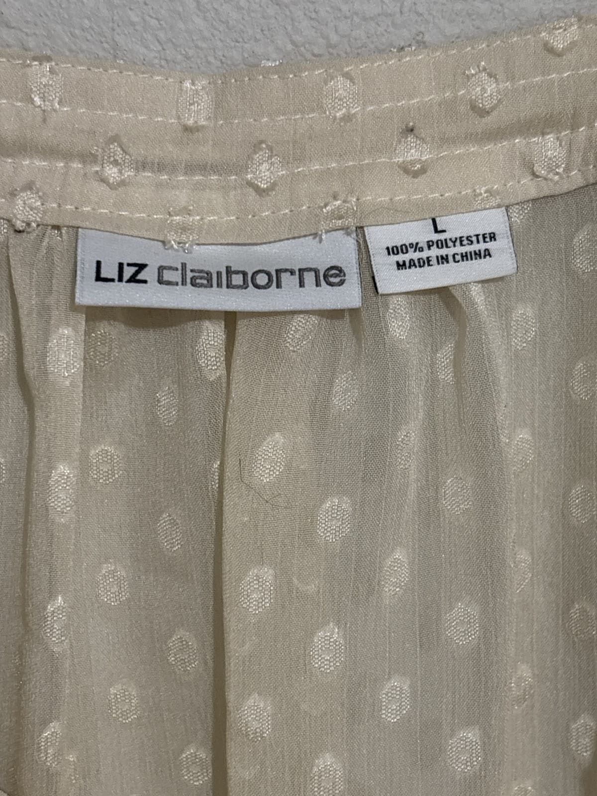 Liz Claiborne Womens Sheer Polka Dot V-Neck Blouse Roll Tab Long Sleeve Top L - Thumbnail 3