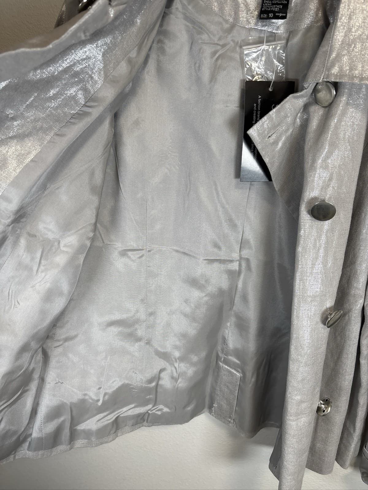 Spiegel Metallic Silver Double Breasted Blazer Jacket Women's Size 10 - Thumbnail 3