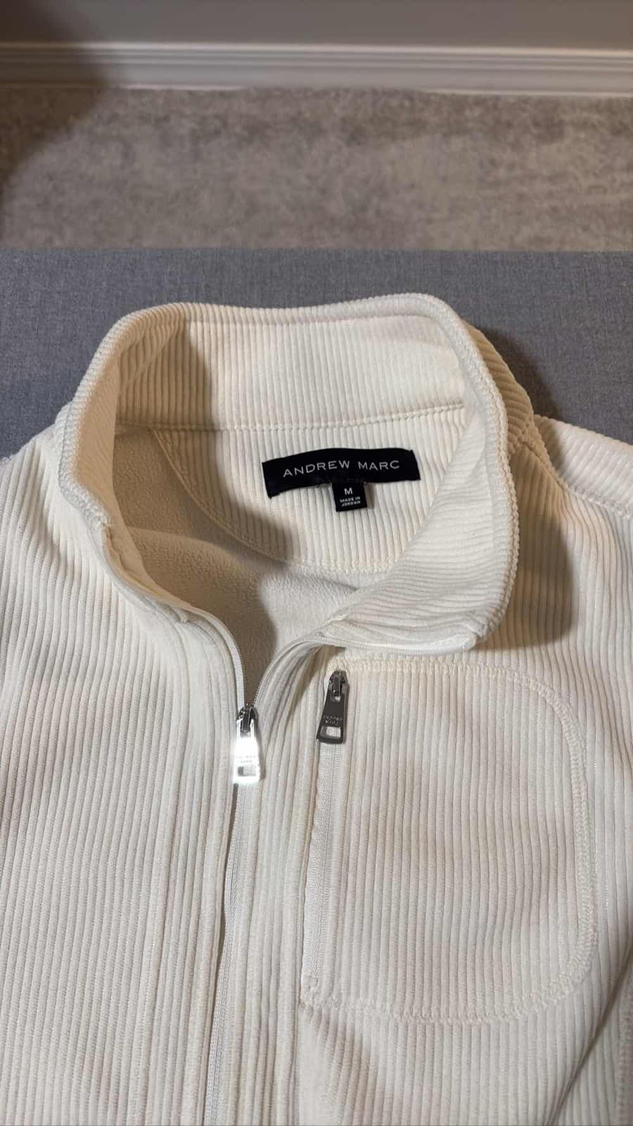 Andrew Marc Women's Cream Ribbed Full Zip Jacket Pockets M - Thumbnail 2