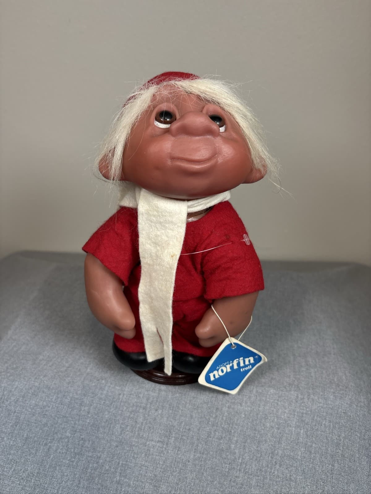 DAM Norfin Troll Doll George Red Outfit White Hair Holiday on Stand - Thumbnail 2