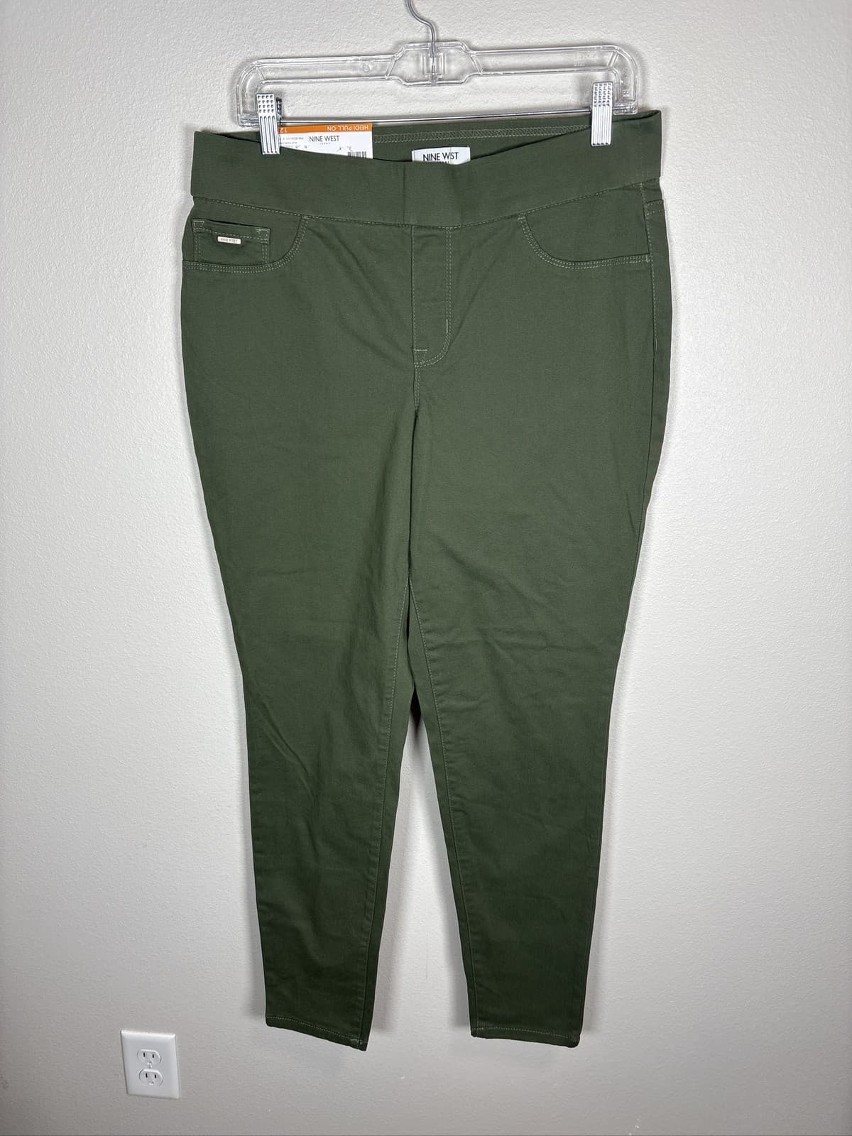 Nine West Heidi Pull On Skinny Pants Womens Size 12 Olive Green Stretch - Thumbnail 3