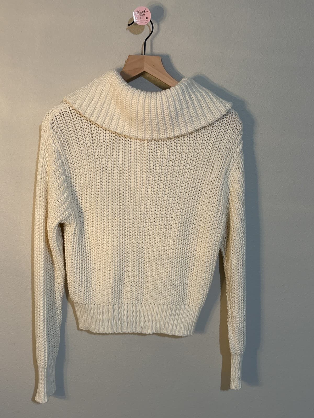 American Eagle Women's White Chunky Knit Quarter Zip Sweater XS - Thumbnail 3