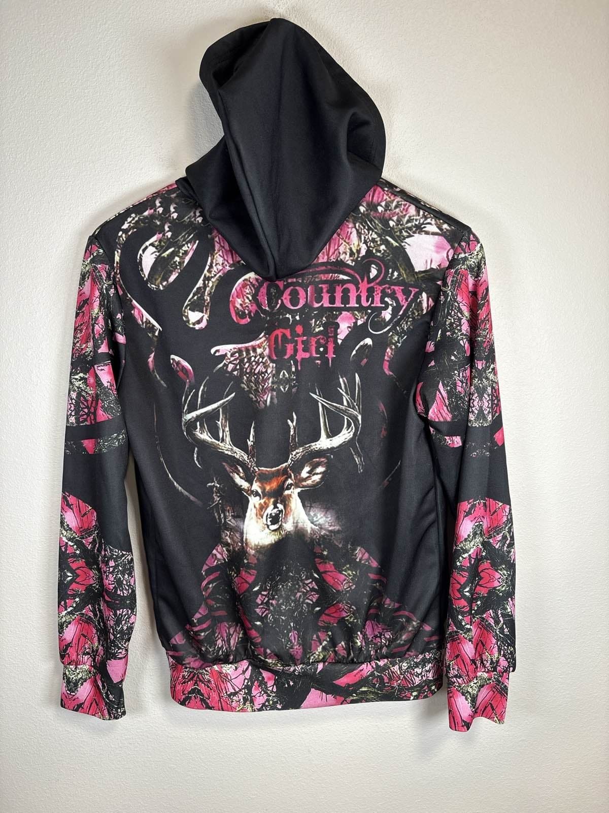 Devin Du Pink Country Girl Camo Deer Buck Hunting Hoodie Sweatshirt Pullover M - Thumbnail 4