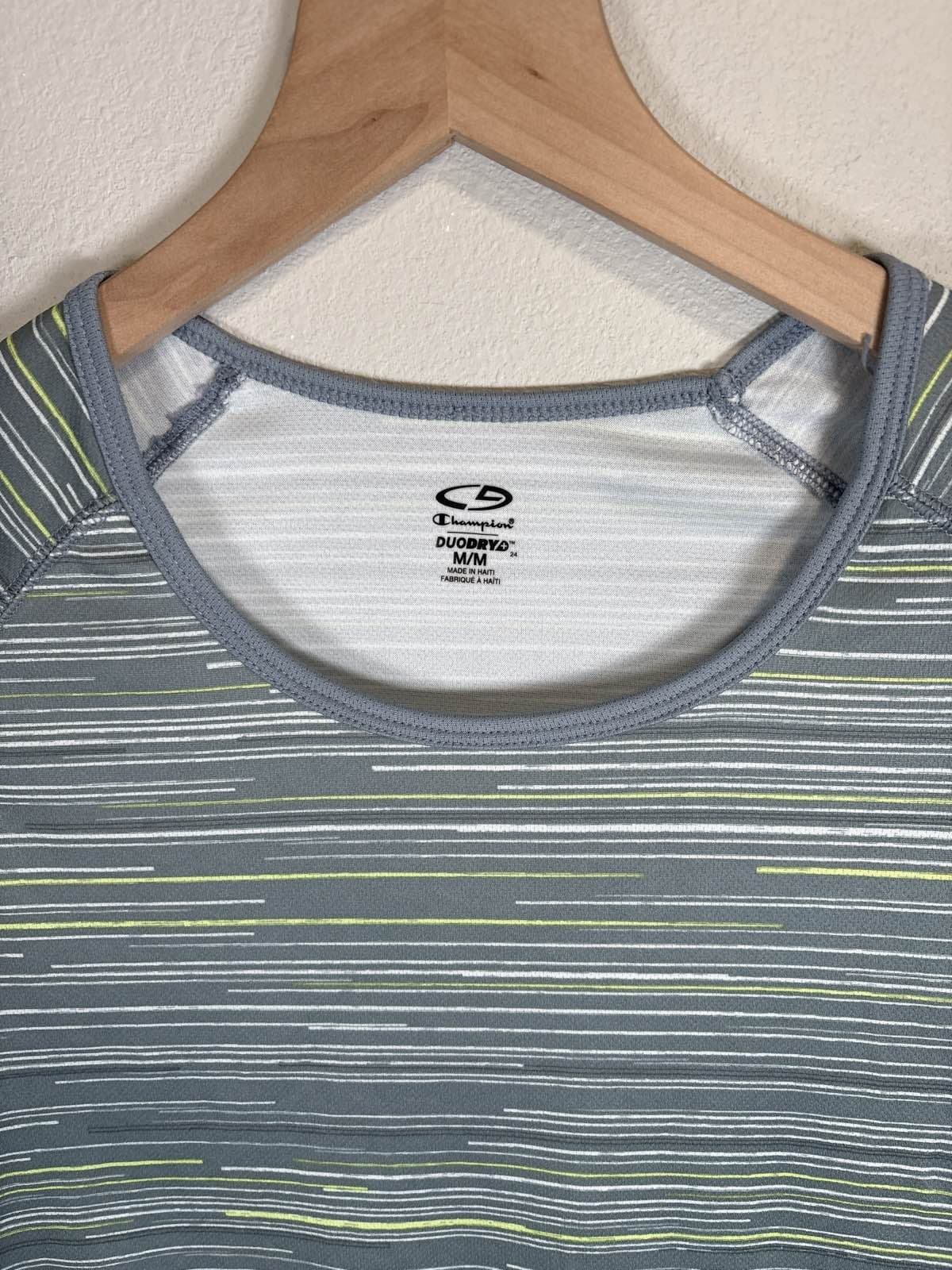 Champion Duo Dry Women's M Gray Stripe Athletic Tee - Thumbnail 2