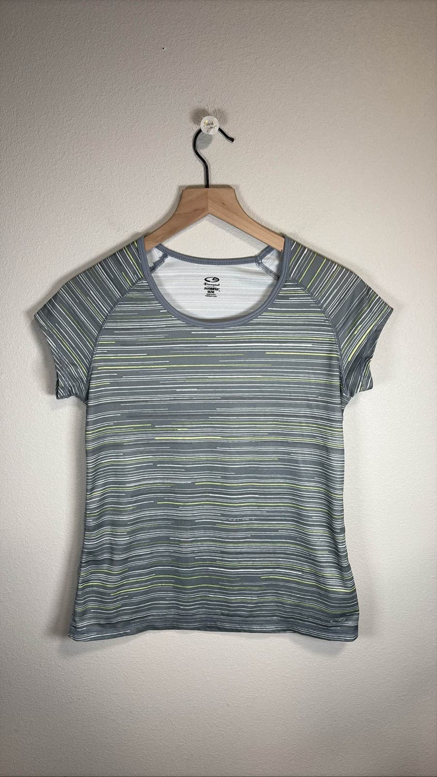 Champion Duo Dry Women's M Gray Stripe Athletic Tee
