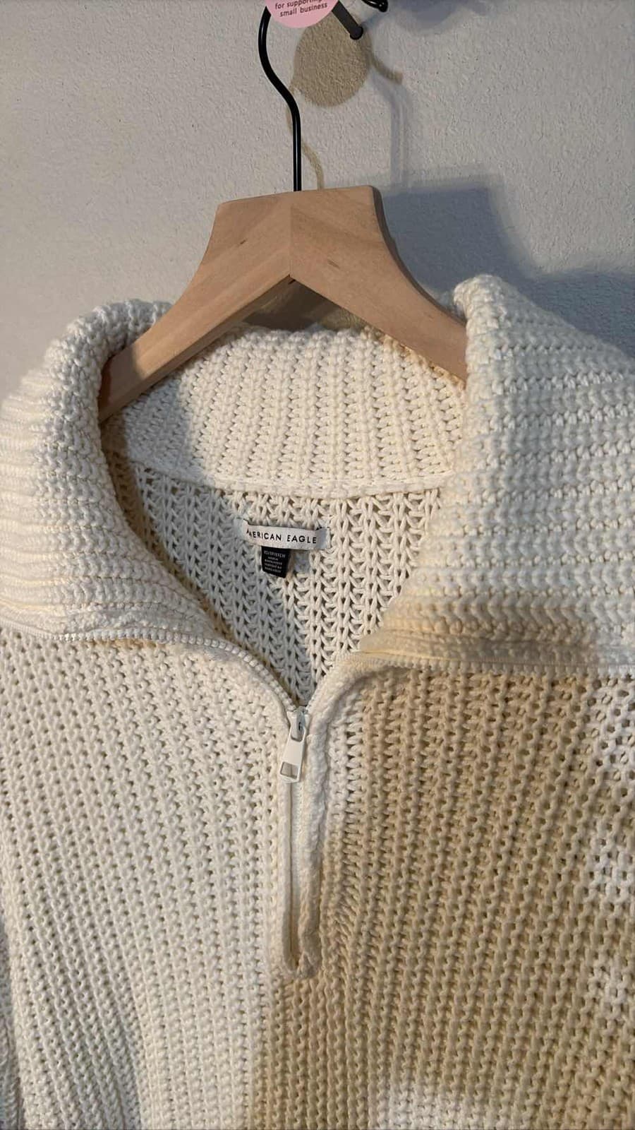 American Eagle Women's White Chunky Knit Quarter Zip Sweater XS - Thumbnail 2