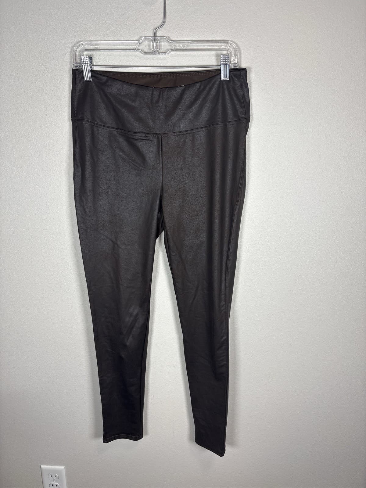 Seven7 Womens Espresso Brown Faux Leather High Rise Sculpting Leggings