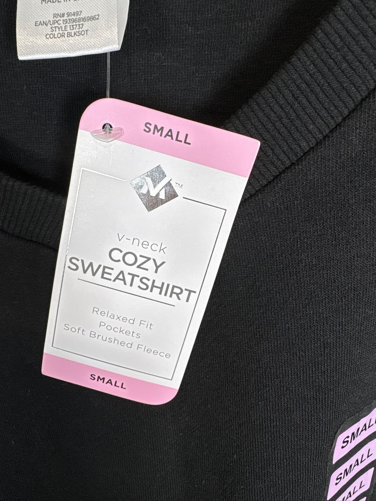 Member's Mark Women's Cozy V-Neck Brushed Fleece Sweatshirt Pockets Size Small - Thumbnail 4