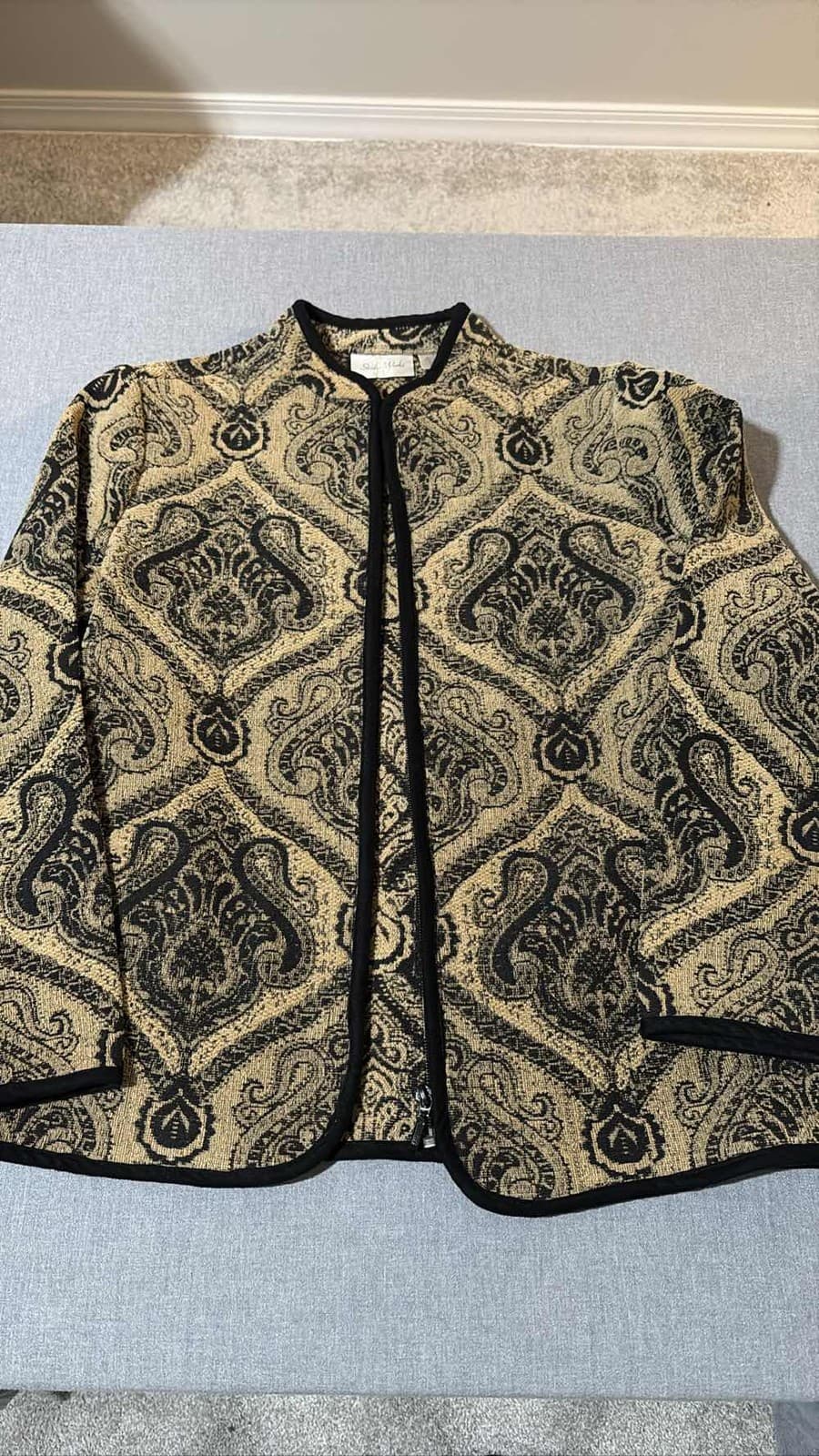Studio Works Womens Jacket Size S Tan Black Paisley Full Zip Cardigan - Thumbnail 2