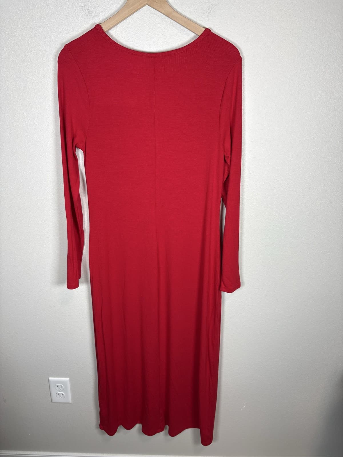 A New Day Women Red Long Sleeve Knit Midi Bodycon Dress Size Medium - Thumbnail 4