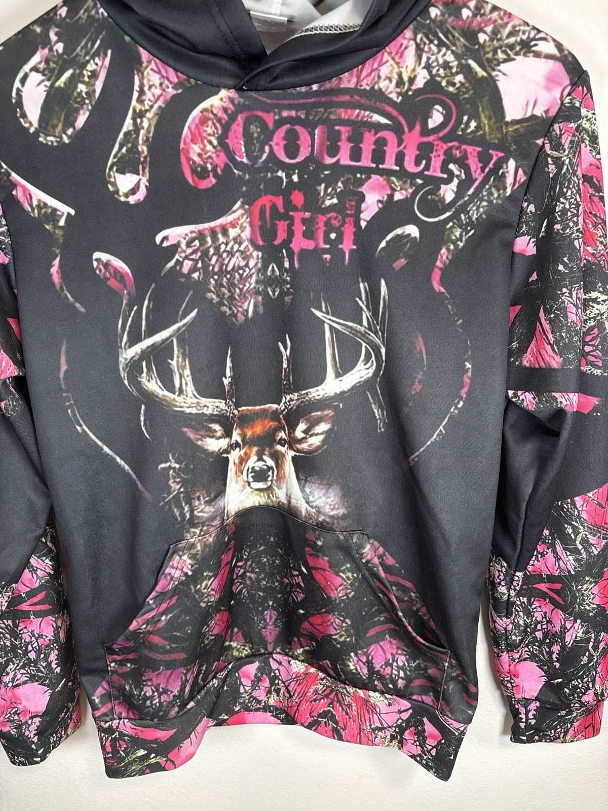 Devin Du Pink Country Girl Camo Deer Buck Hunting Hoodie Sweatshirt Pullover M - Thumbnail 2