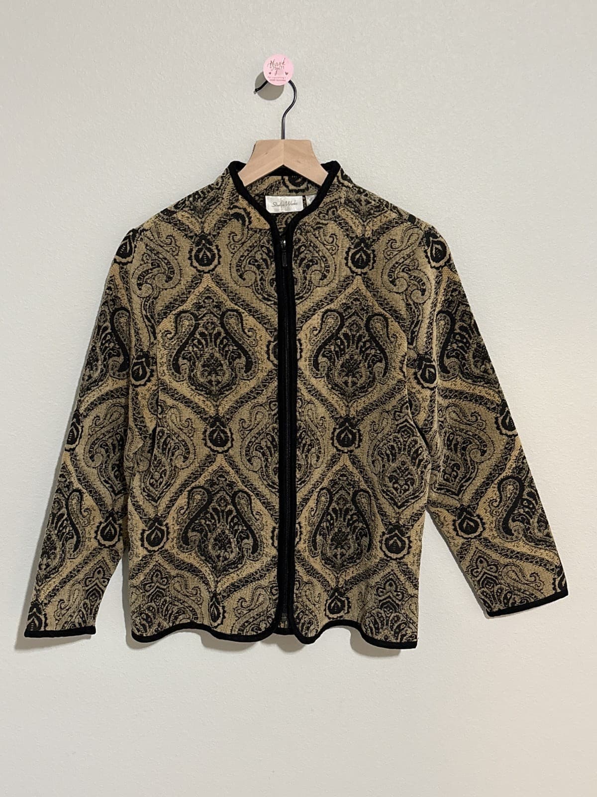 Studio Works Womens Jacket Size S Tan Black Paisley Full Zip Cardigan - Thumbnail 3