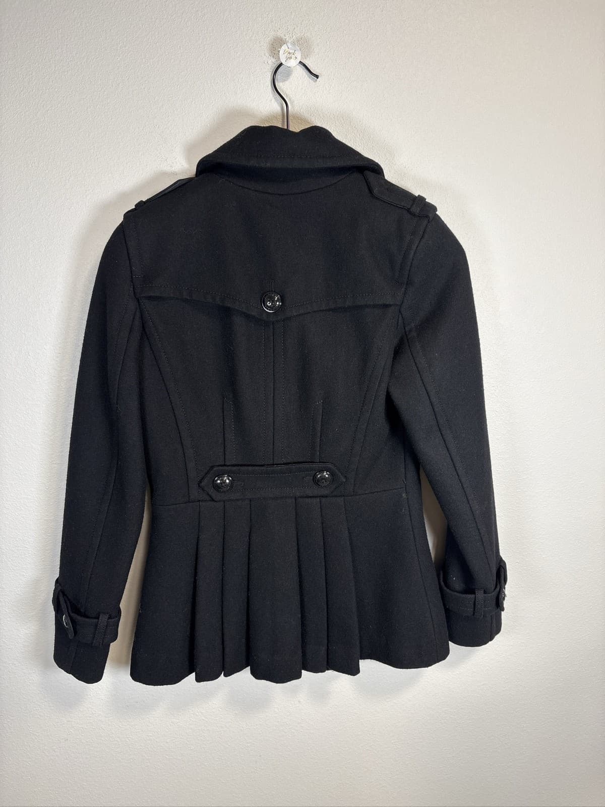 Women's Black Wool Blend Double Breasted Peacoat Jacket - Thumbnail 2