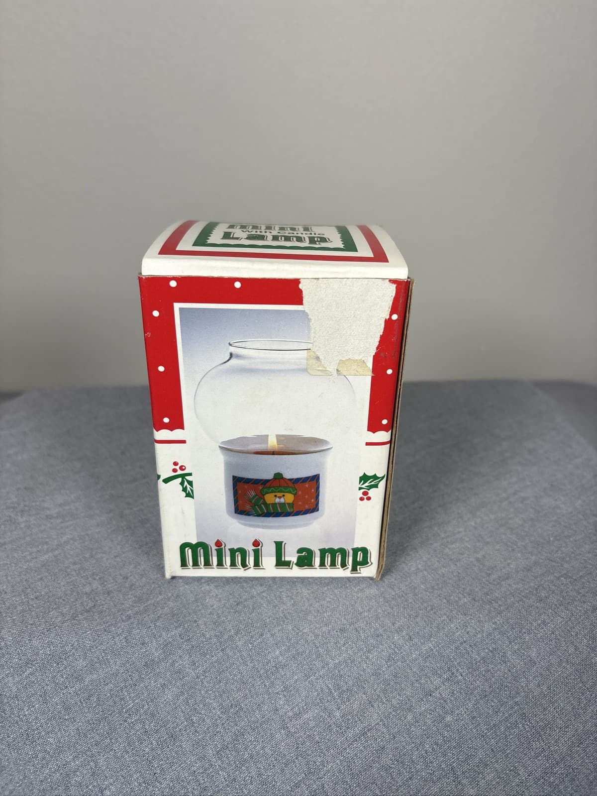 Christmas Teddy Bear Mini Hurricane Candle Lamp Holder Holiday Decor Box - Thumbnail 2