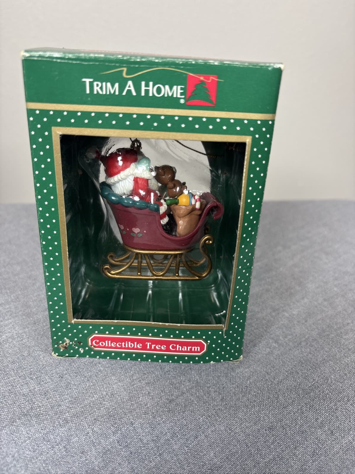 1992 KMart Trim A Home Collectible Tree Charm Santa In Sleigh Ornament - Thumbnail 2
