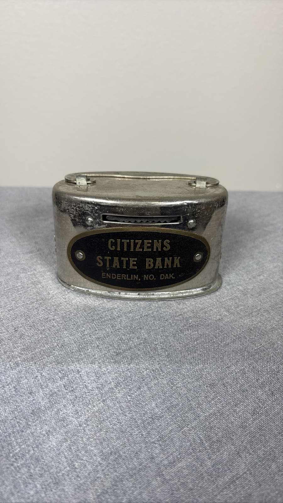 Citizens State Bank Enderlin North Dakota Metal Savings Coin Bank Chrome