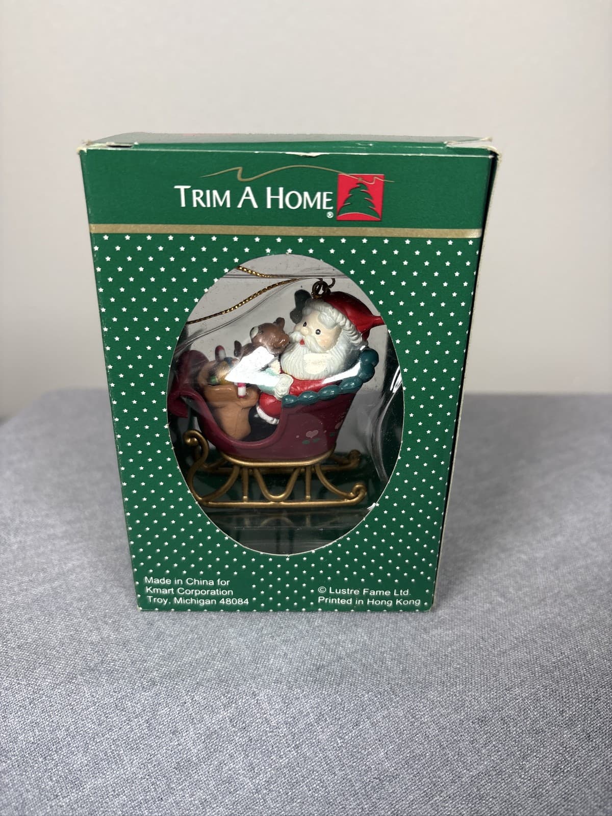1992 KMart Trim A Home Collectible Tree Charm Santa In Sleigh Ornament