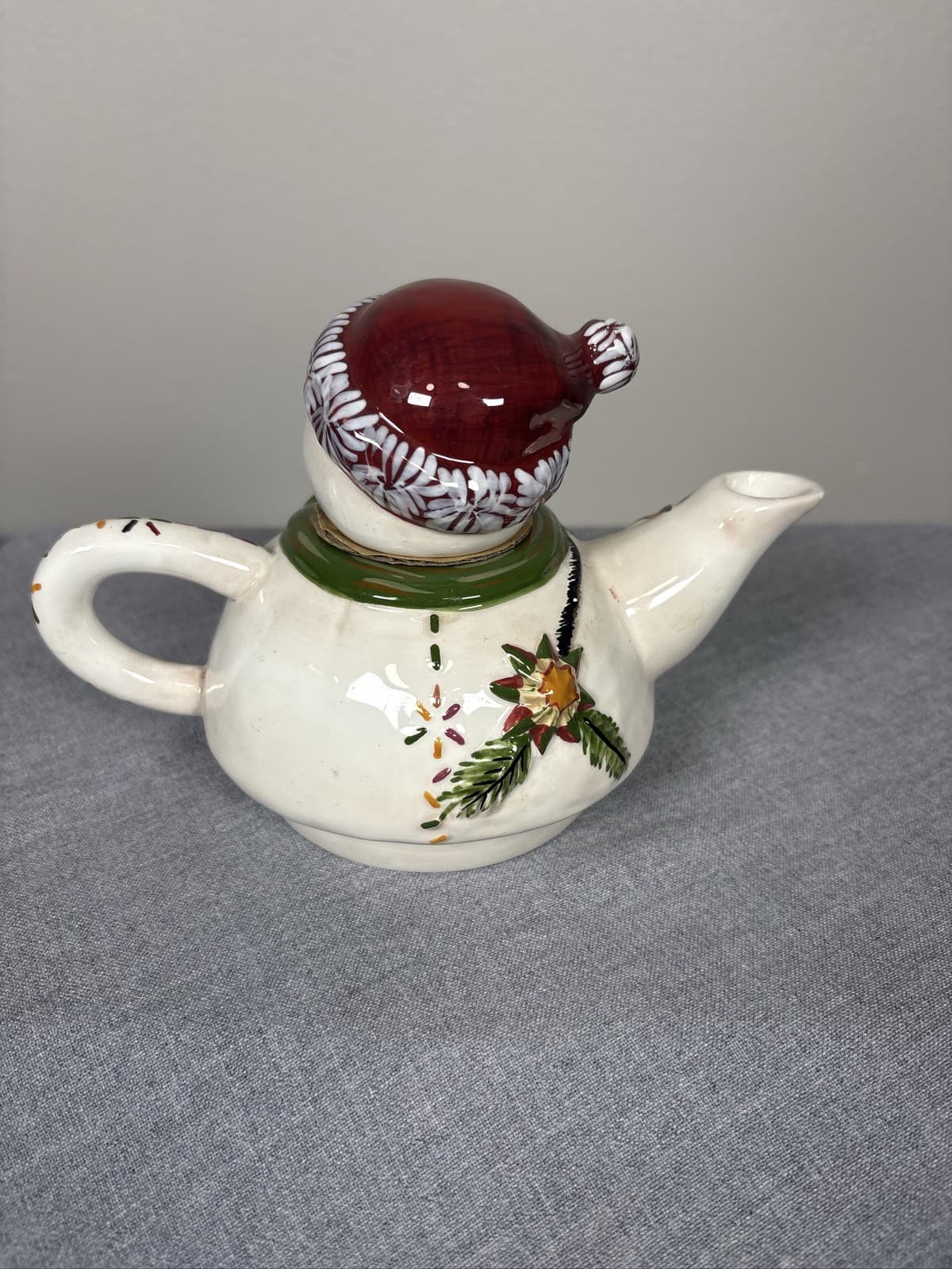 Tracy Porter Jingle Bell Lets Hang Mistletoe Snowman Christmas Teapot - Thumbnail 3