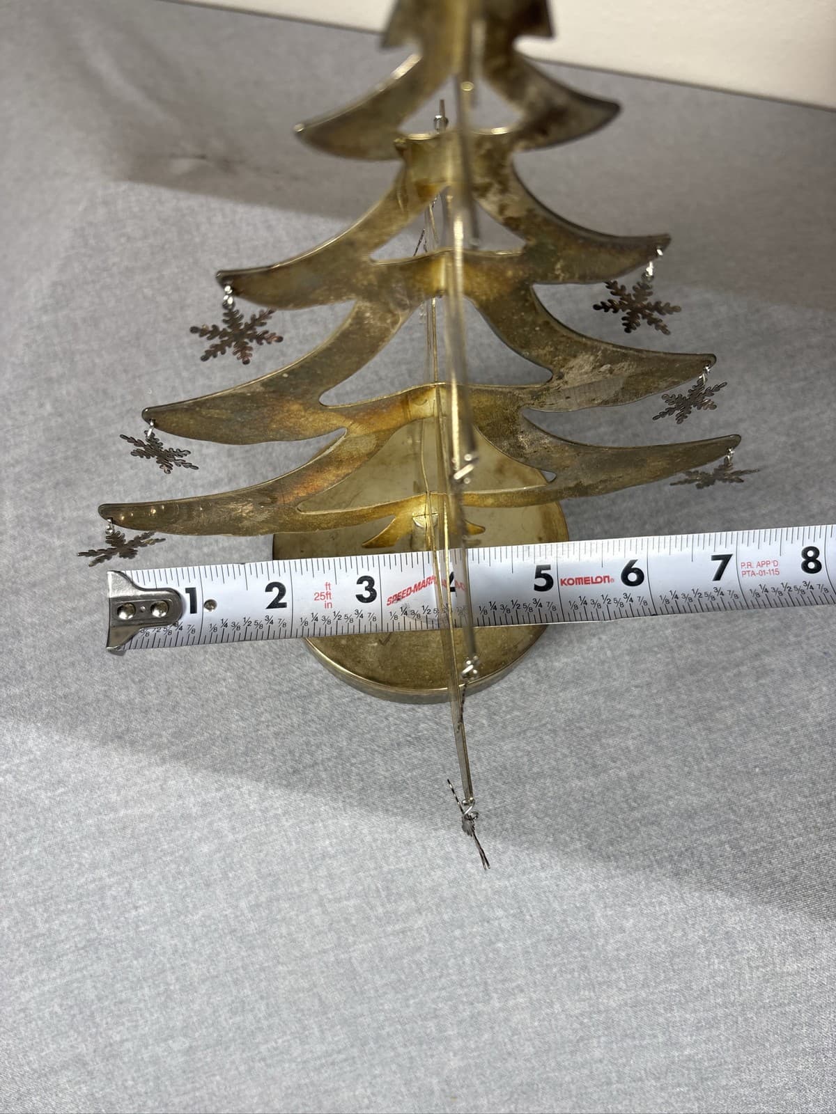 Vintage Metal Christmas Tree Music Box Revolving Wind Up Gold Tone Snowflake - Thumbnail 6