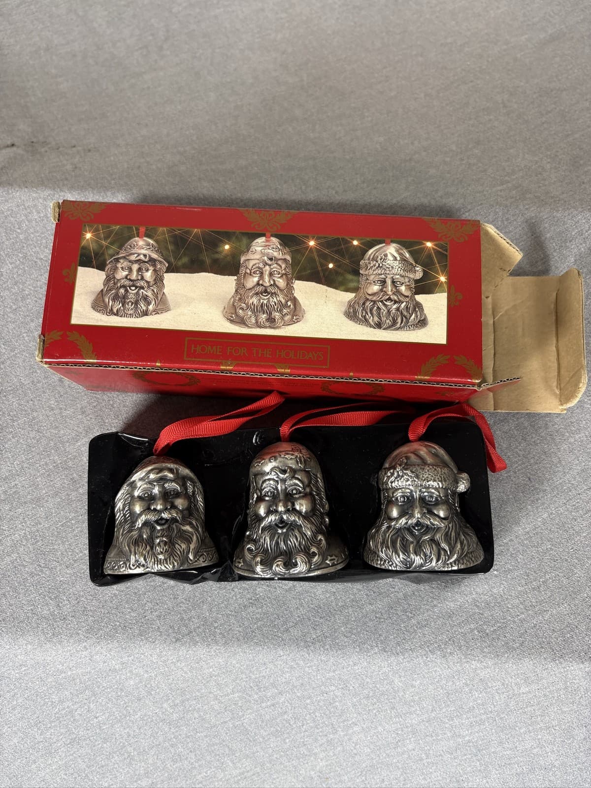 Home For The Holidays Pewter Santa Claus Bell Ornaments Set of 3 - Thumbnail 2