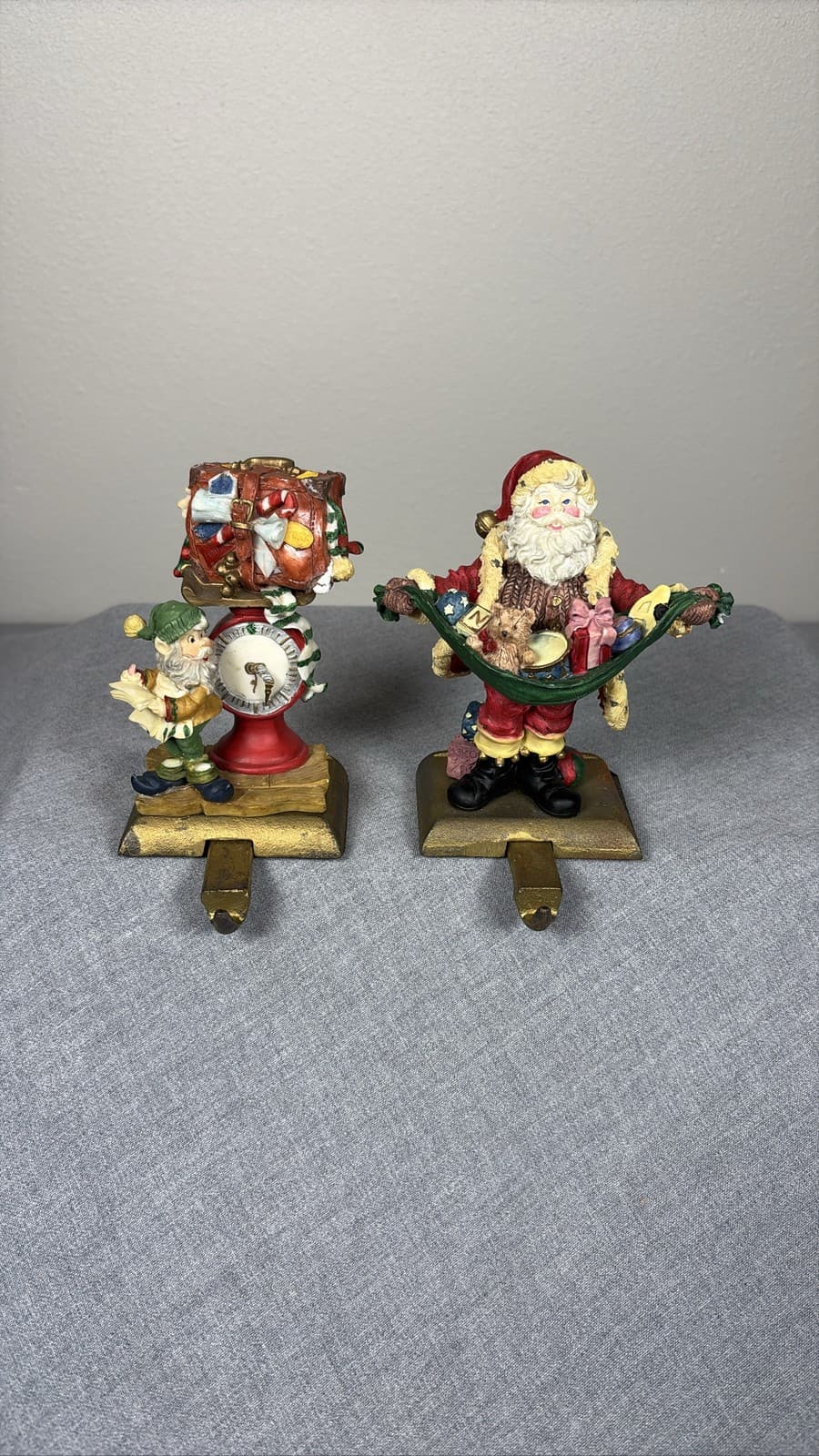 Vintage Midwest of Cannon Falls Santa Elf Cast Iron Stocking Holder Hanger 2pc