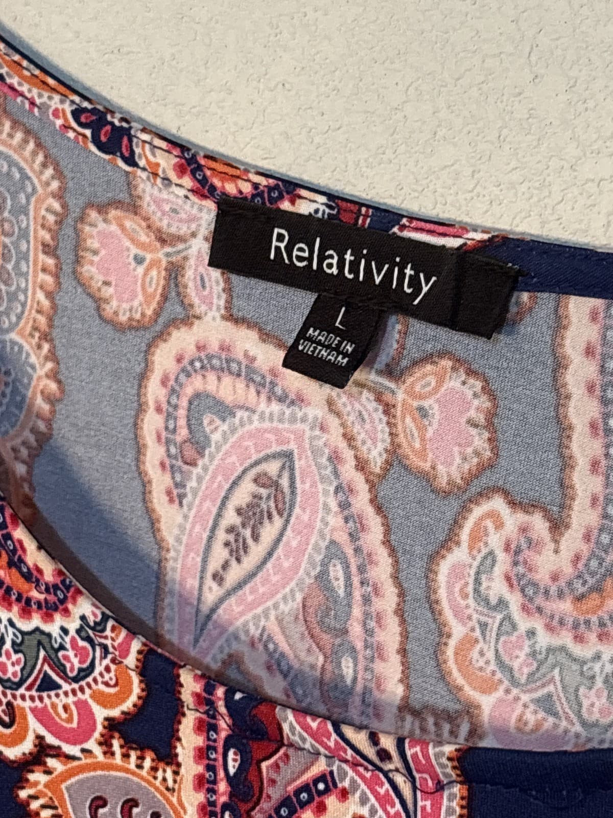 Relativity Women's L Navy Blue Pink Paisley Split Sleeve Tunic Dress - Thumbnail 2