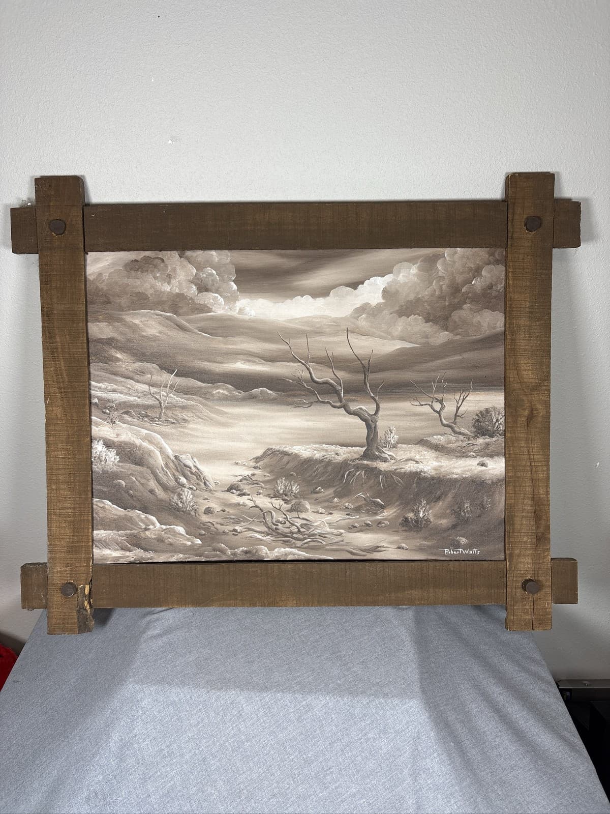 Robert Watts Signed Landscape Oil Painting Desert Western Wood Framed Canvas