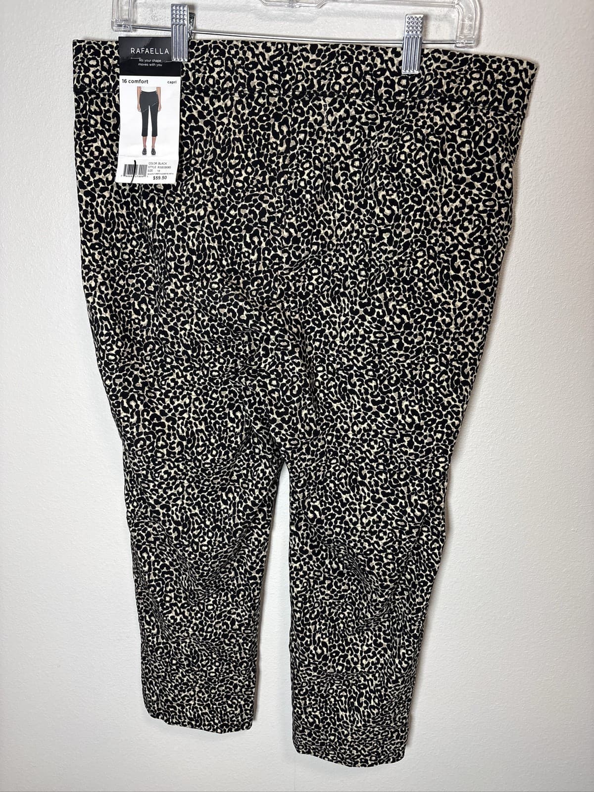 Rafaella Comfort Capri Pants Womens 16 Black White Leopard Animal Print - Thumbnail 4