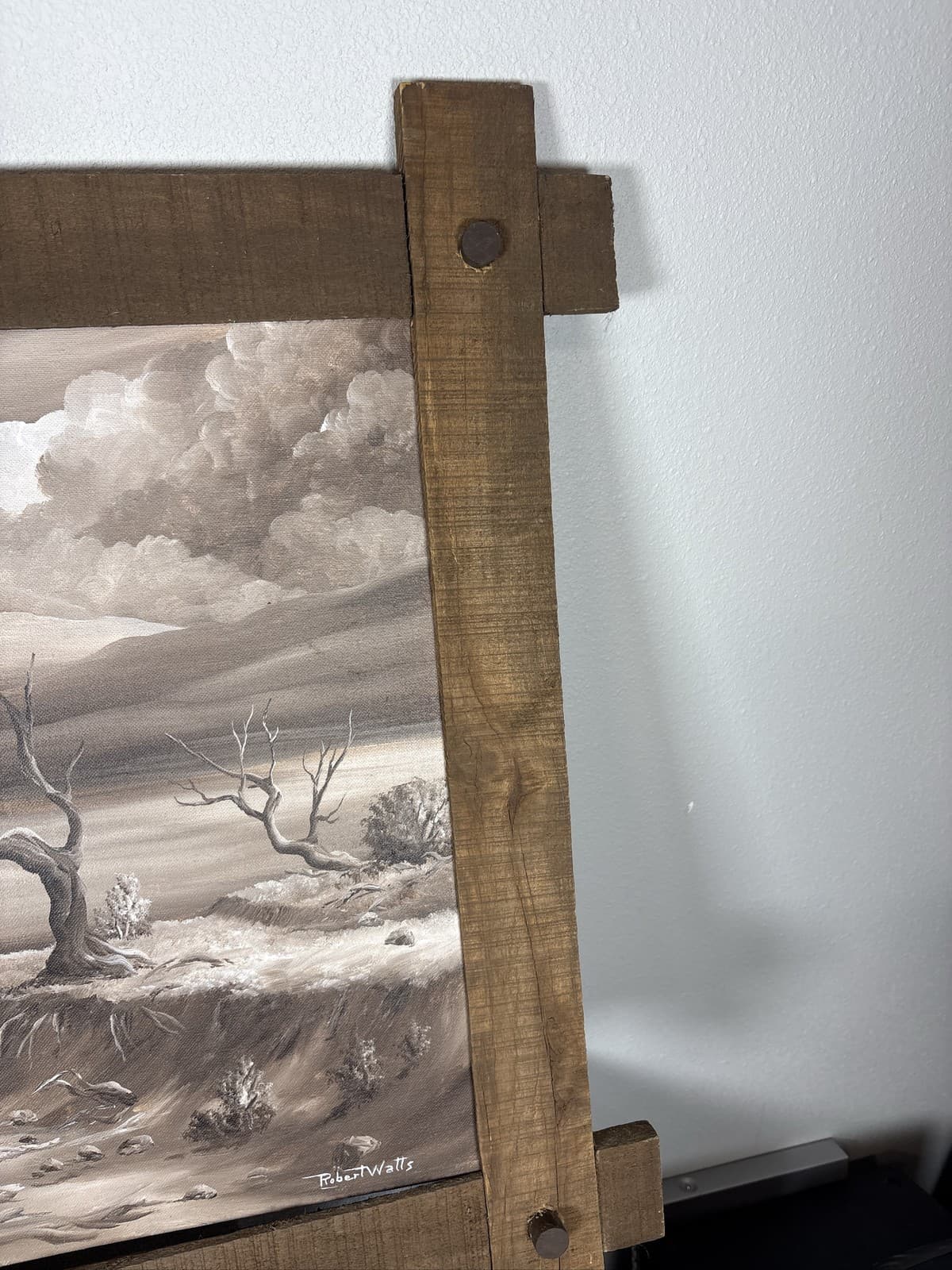 Robert Watts Signed Landscape Oil Painting Desert Western Wood Framed Canvas - Thumbnail 5