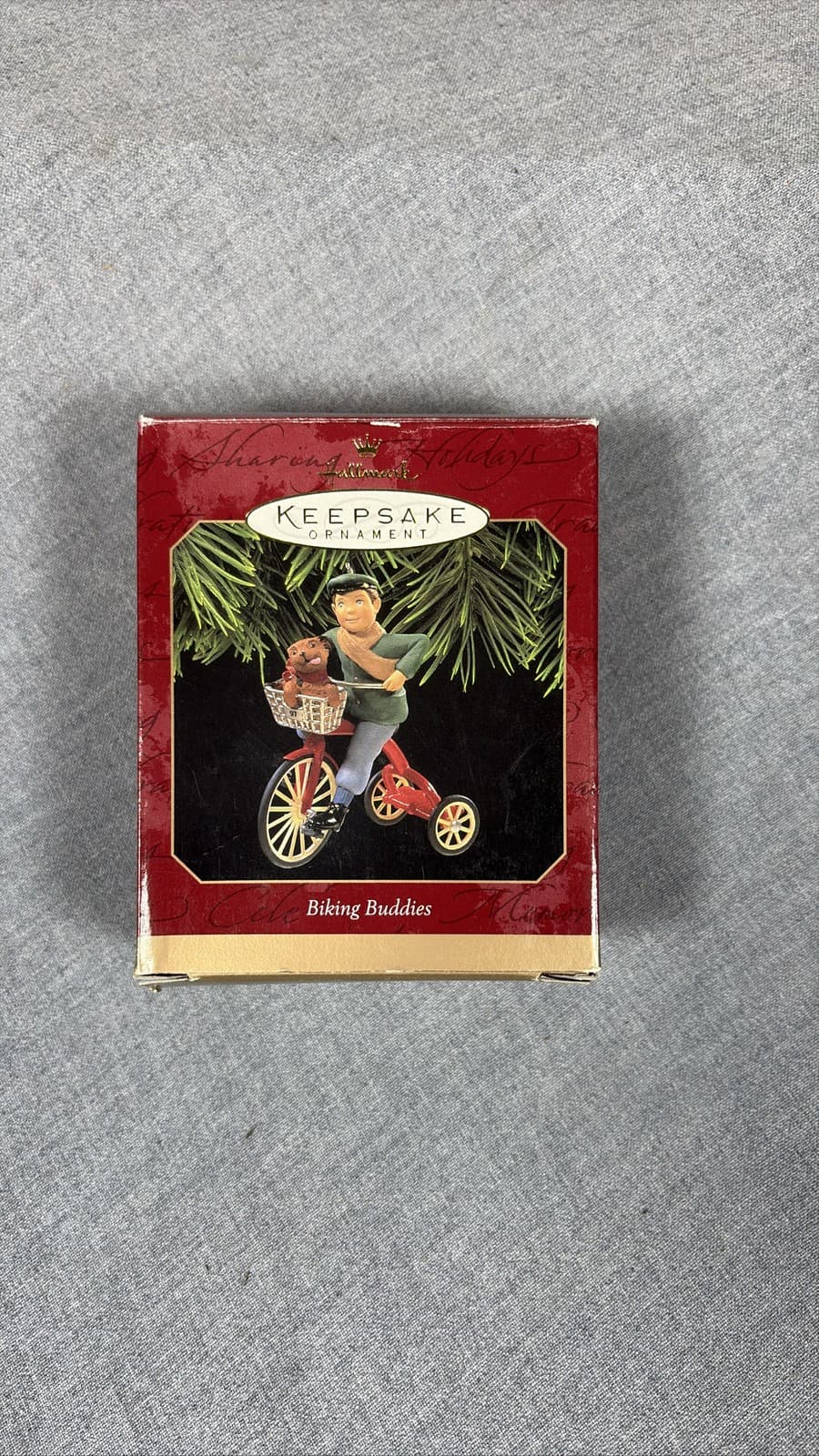 1997 Hallmark Keepsake Biking Buddies Ornament Boy Dog Tricycle