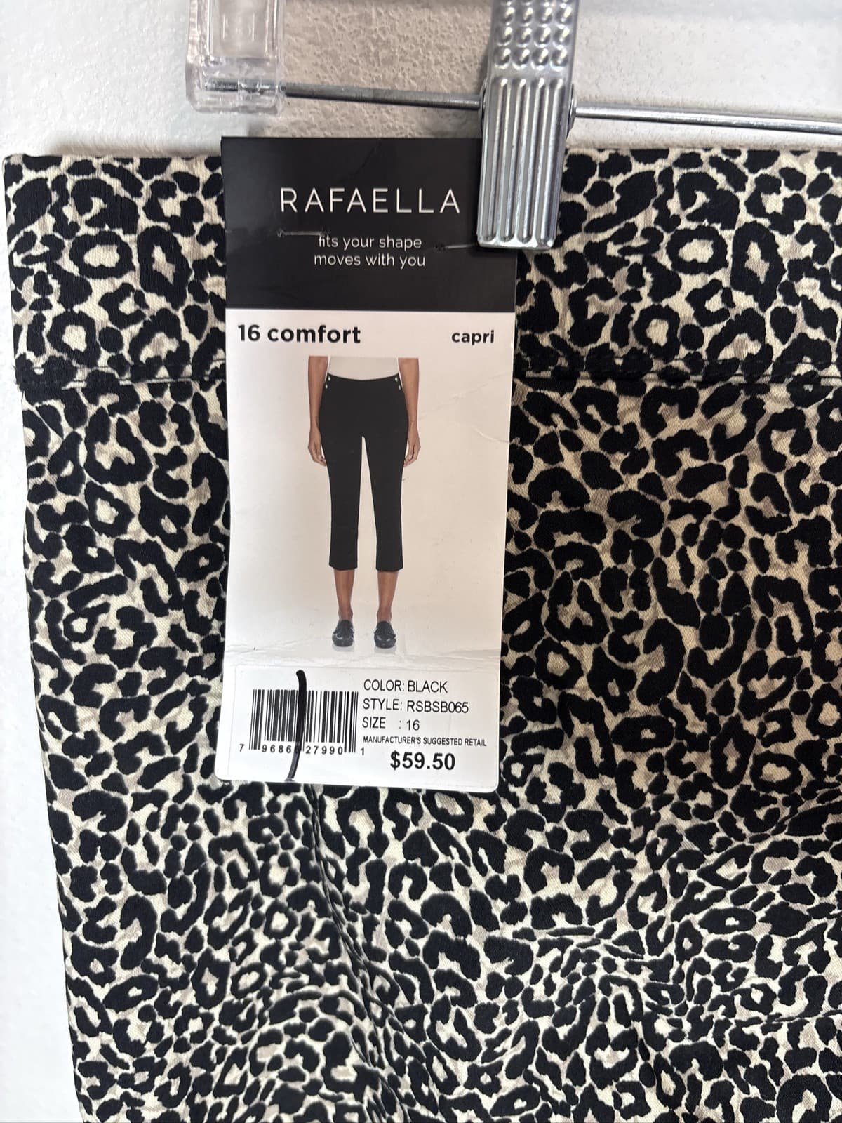 Rafaella Comfort Capri Pants Womens 16 Black White Leopard Animal Print - Thumbnail 5