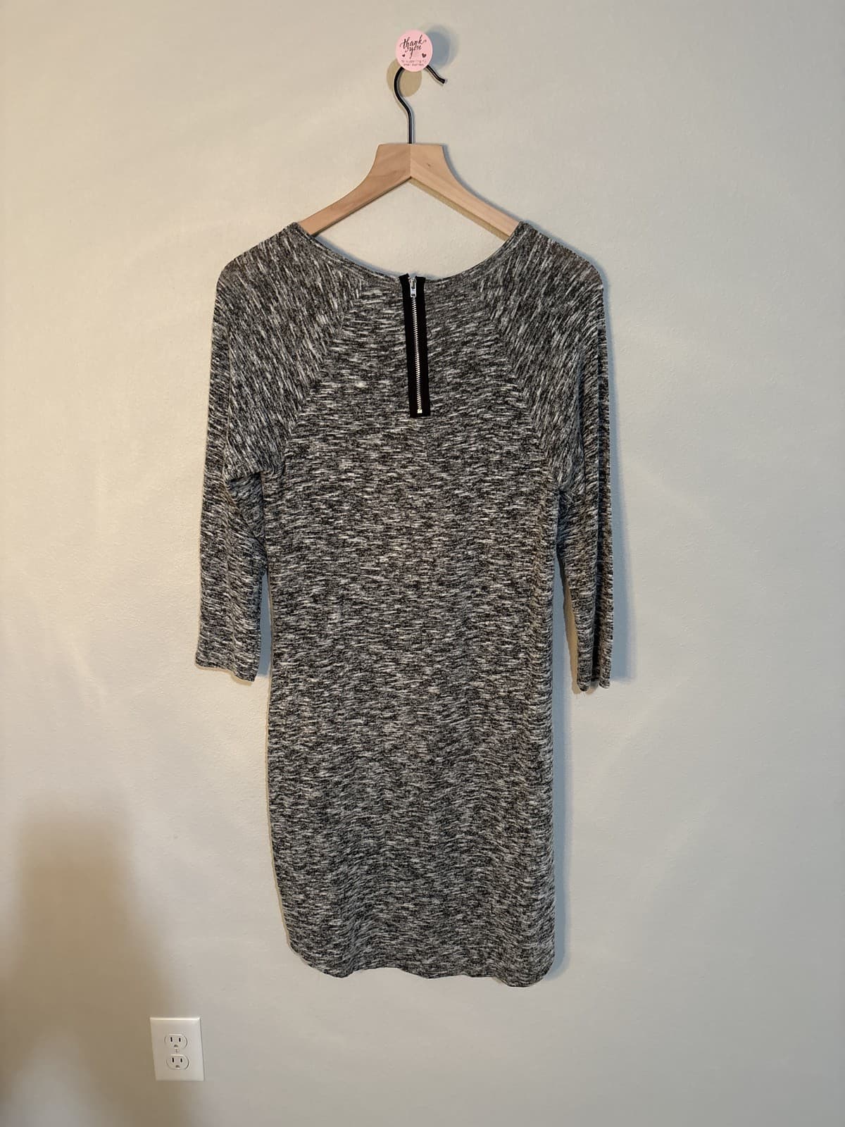 VANITY Womens Gray Black Knit Long Sleeve Mini Dress Zipper Back Sz M - Thumbnail 3