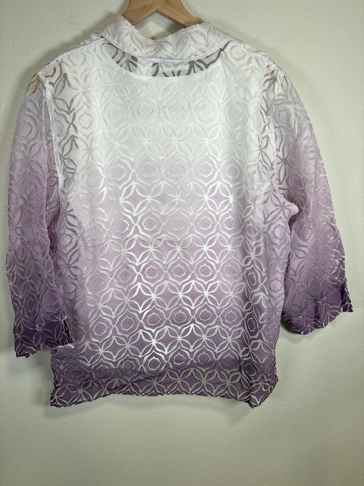 Alfred Dunner Women's Ombre Purple Sheer Medallion Burnout Top Size 12 W/ Tank - Thumbnail 5