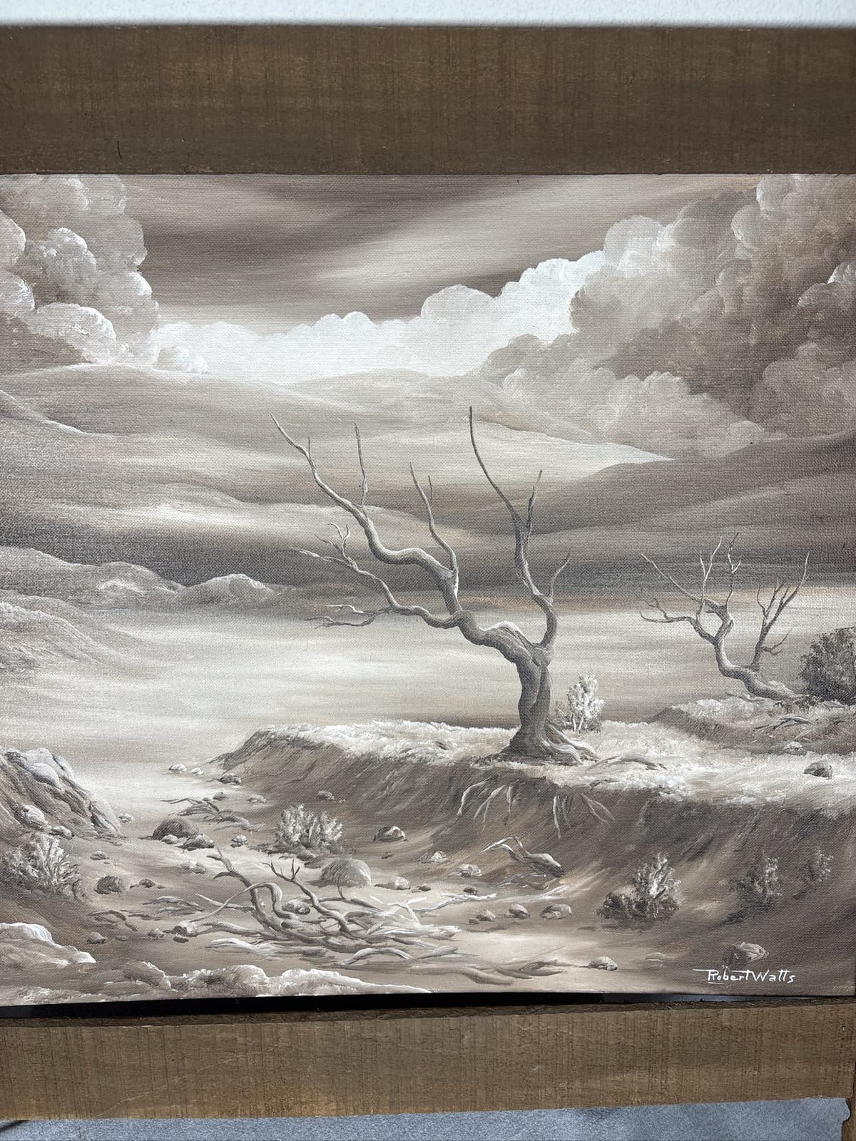 Robert Watts Signed Landscape Oil Painting Desert Western Wood Framed Canvas - Thumbnail 4