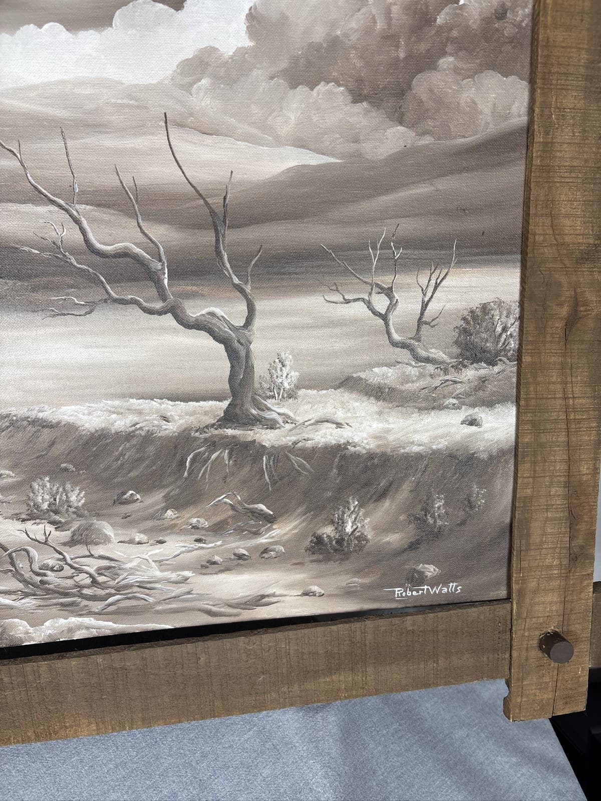 Robert Watts Signed Landscape Oil Painting Desert Western Wood Framed Canvas - Thumbnail 2