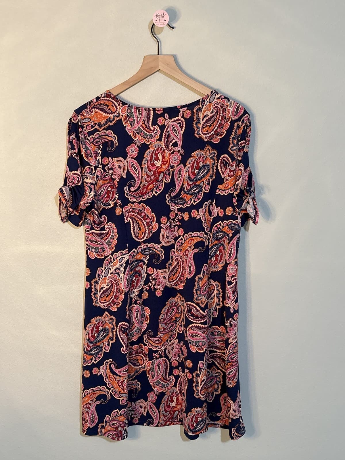 Relativity Women's L Navy Blue Pink Paisley Split Sleeve Tunic Dress - Thumbnail 3