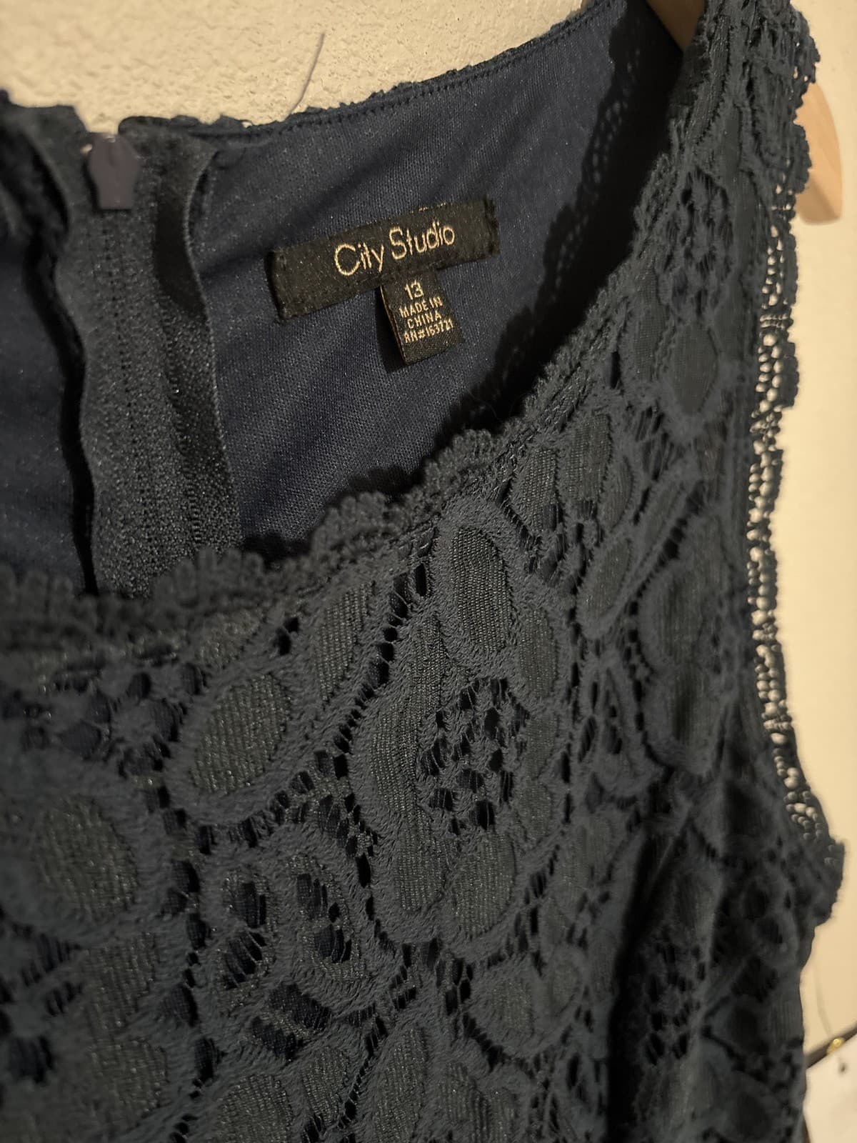 City Studio Junior's Navy Blue Lace Fit & Flare Sleeveless Mini Dress size 13 - Thumbnail 2