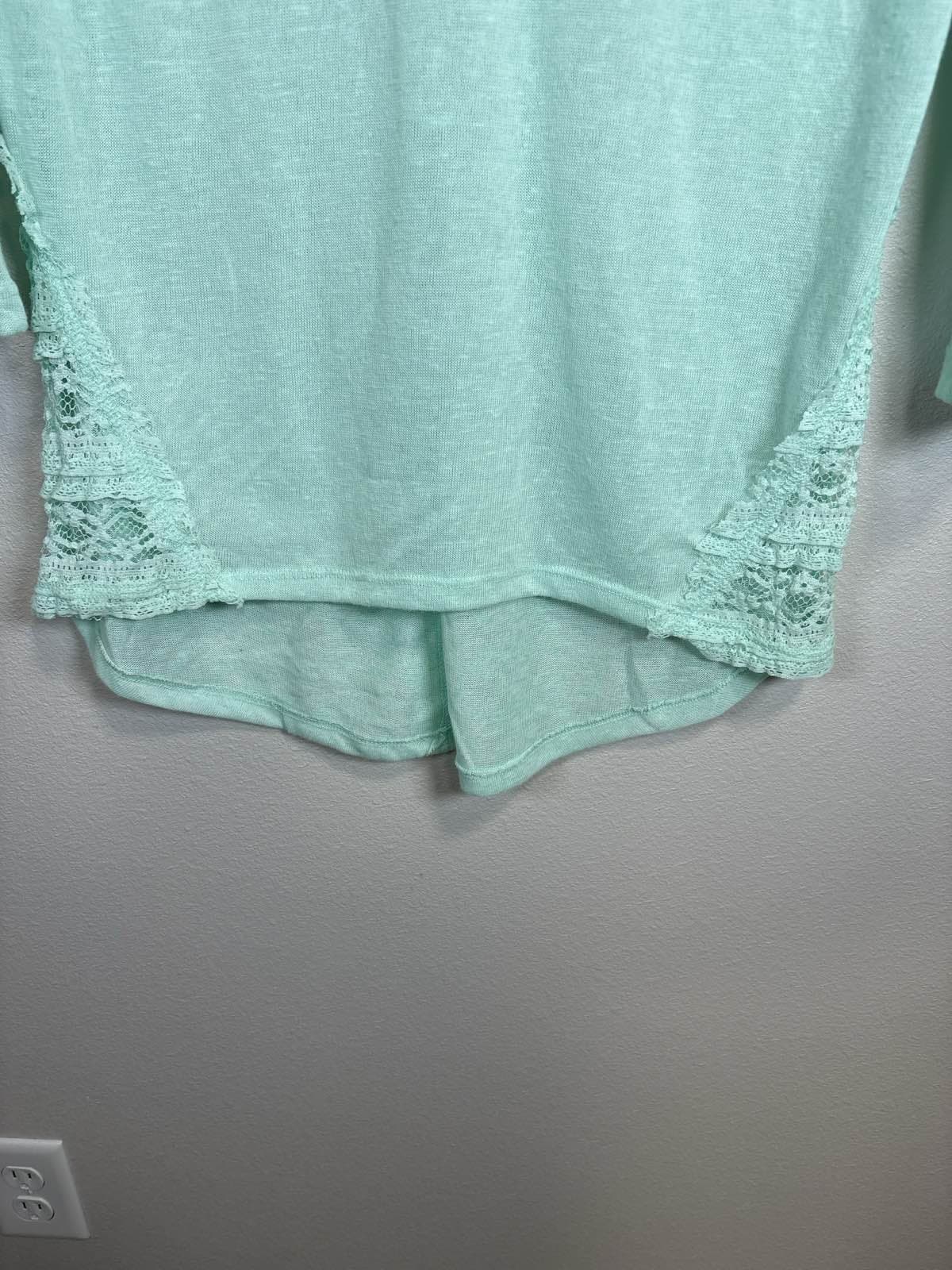 No Boundaries Green Lace Fringe 3/4 Sleeve Blouse Top M 7-9 - Thumbnail 3