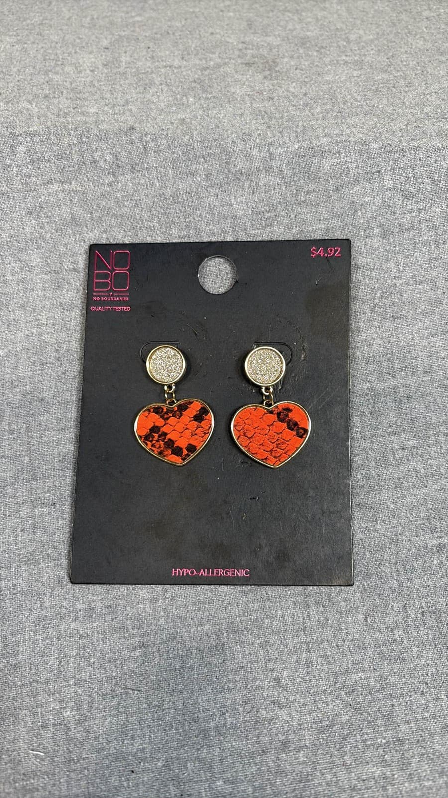 NOBO No Boundaries Orange Black Animal Print Heart Dangle Earrings