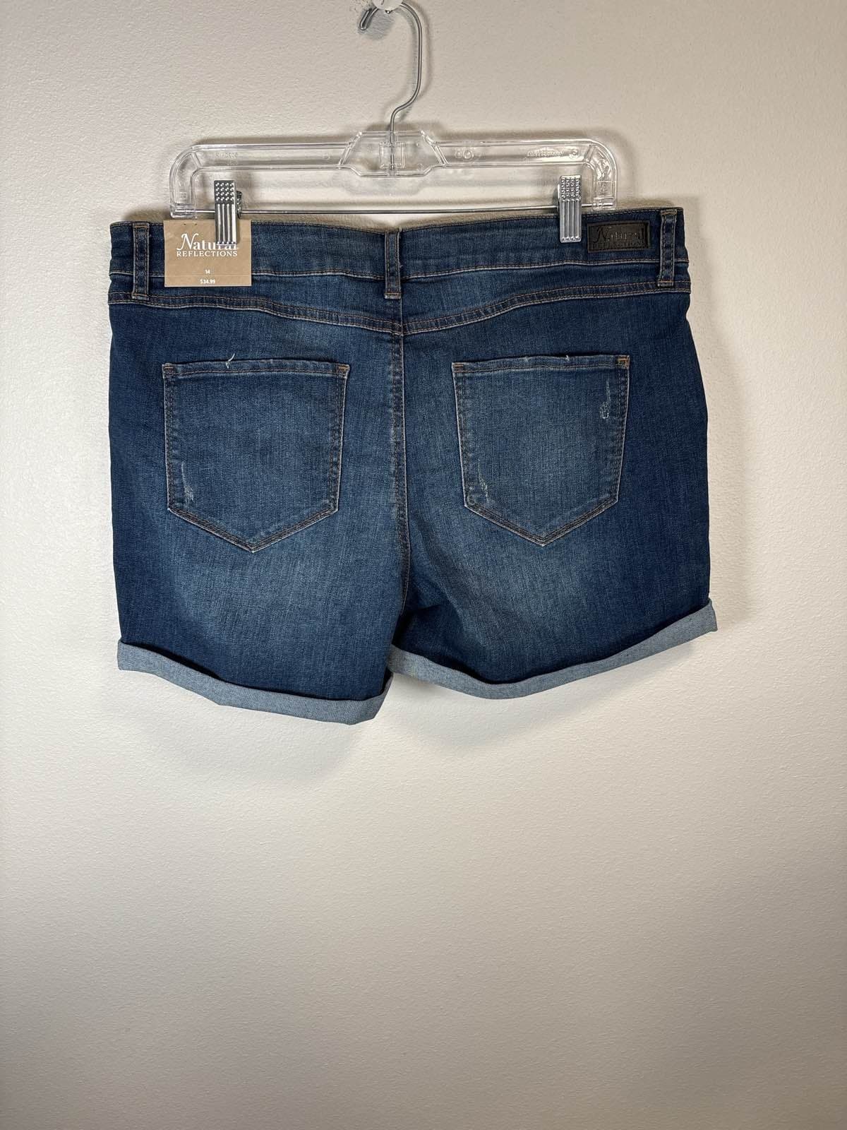Natural Reflections Women's Denim Cuffed Shorts Distressed Blue - Thumbnail 3