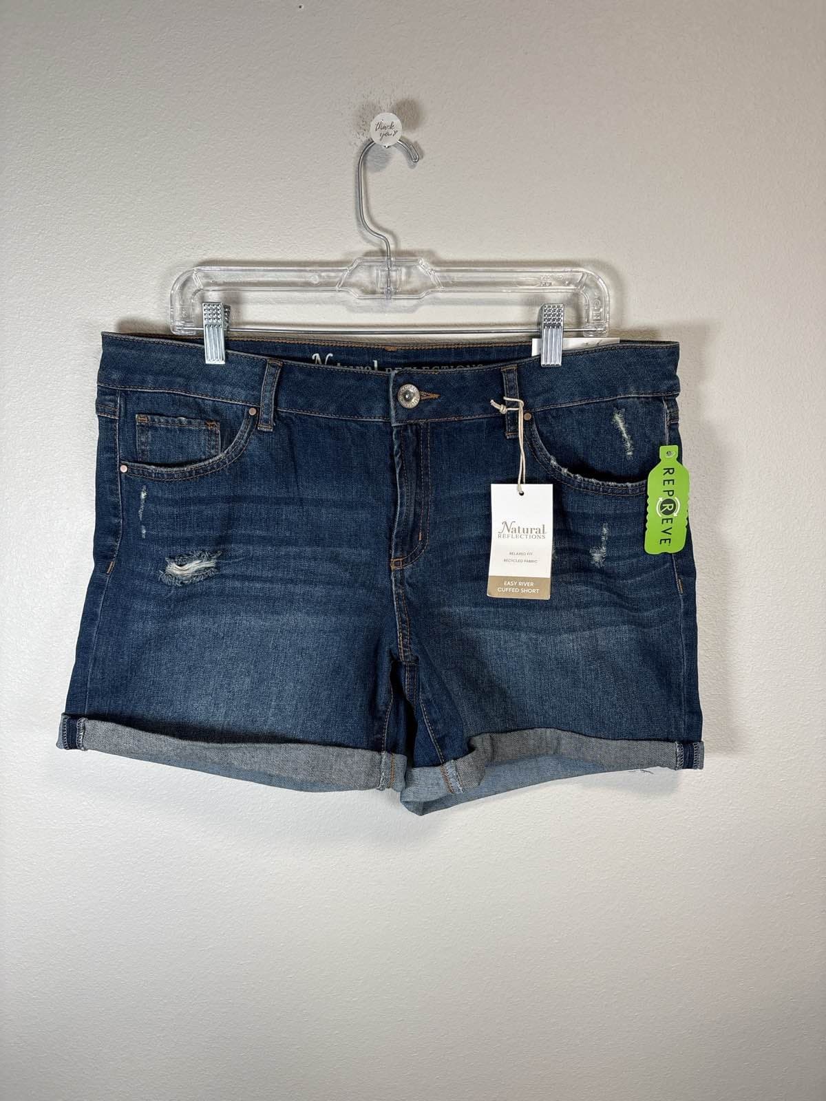 Natural Reflections Women's Denim Cuffed Shorts Distressed Blue