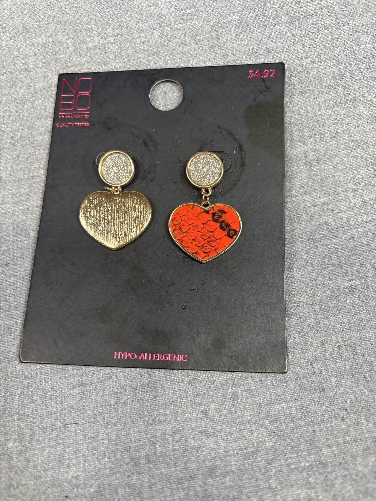 NOBO No Boundaries Orange Black Animal Print Heart Dangle Earrings - Thumbnail 3