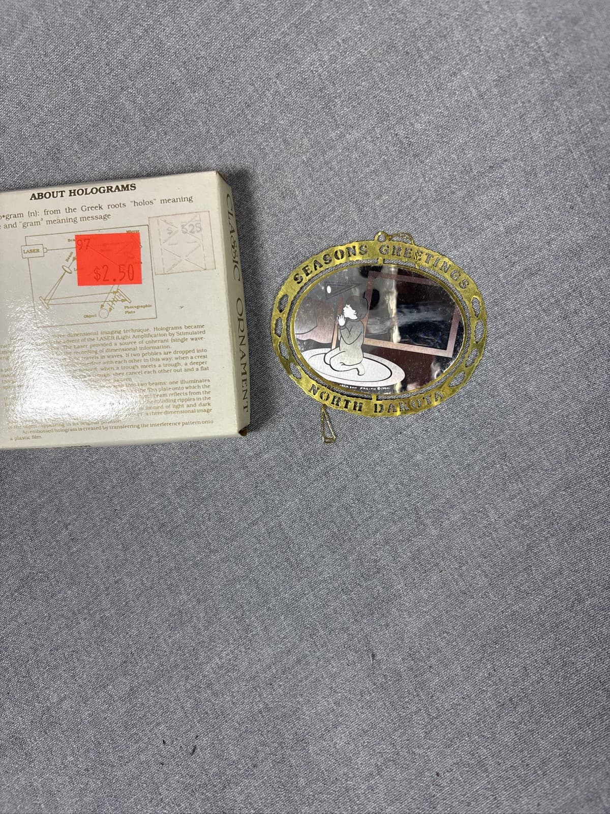 North Dakota Brass Christmas Ornament Seasons Greetings Child Praying - Thumbnail 2