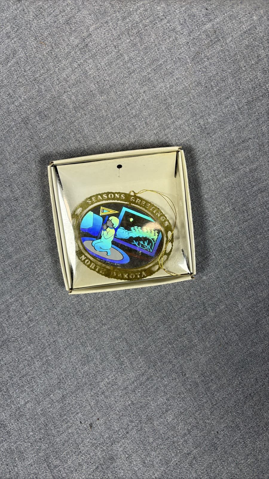 North Dakota Brass Christmas Ornament Seasons Greetings Child Praying